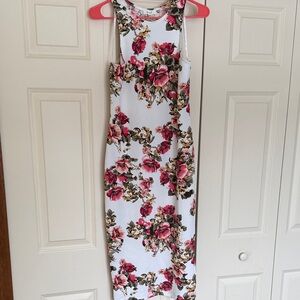Love J White and Pink Floral Midi Dress